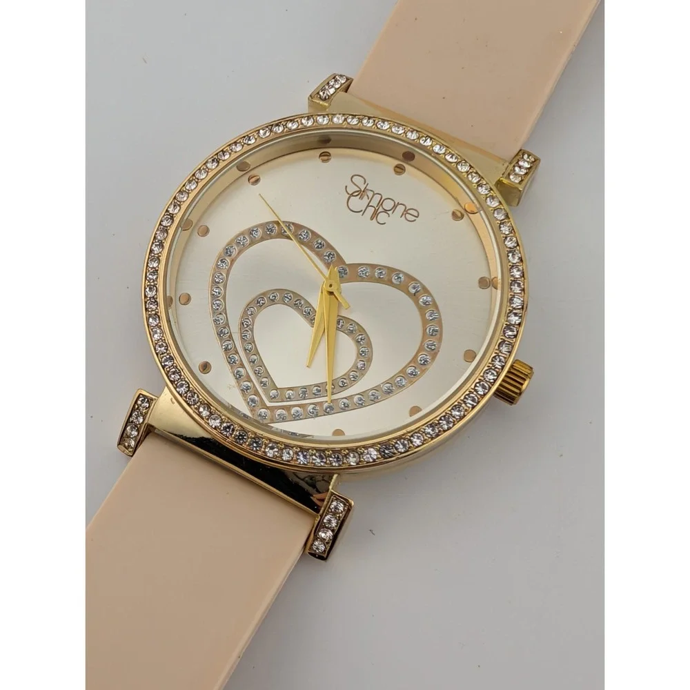 Simone Chic Watch Women 40mm Gold Case Nude Beige Silicone Band- New Battery